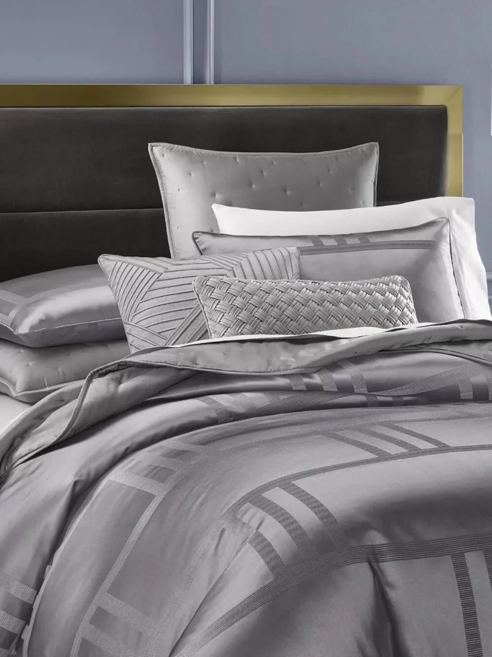 Hotel Collection Structure Charcoal 3 Pc Duvet Cover Set King Geometric - $625